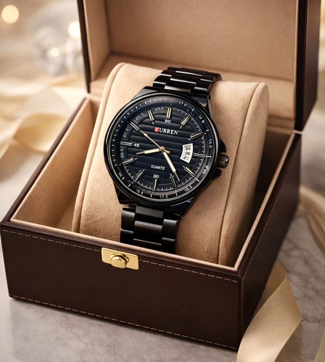 CURREN 8375 Luxury Stainless Steel Analog Watch with Date Display for Men