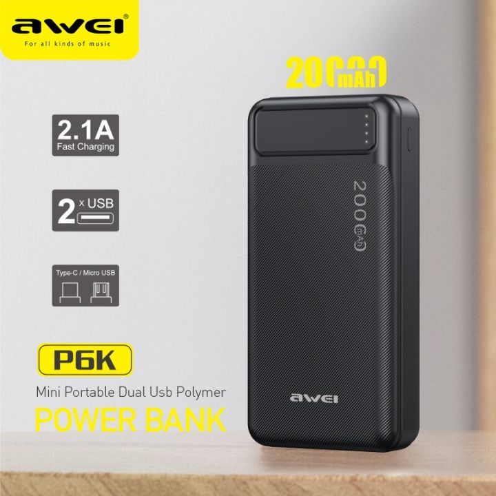 Awei P6K 20000mAh Dual USB Output Portable Power Bank