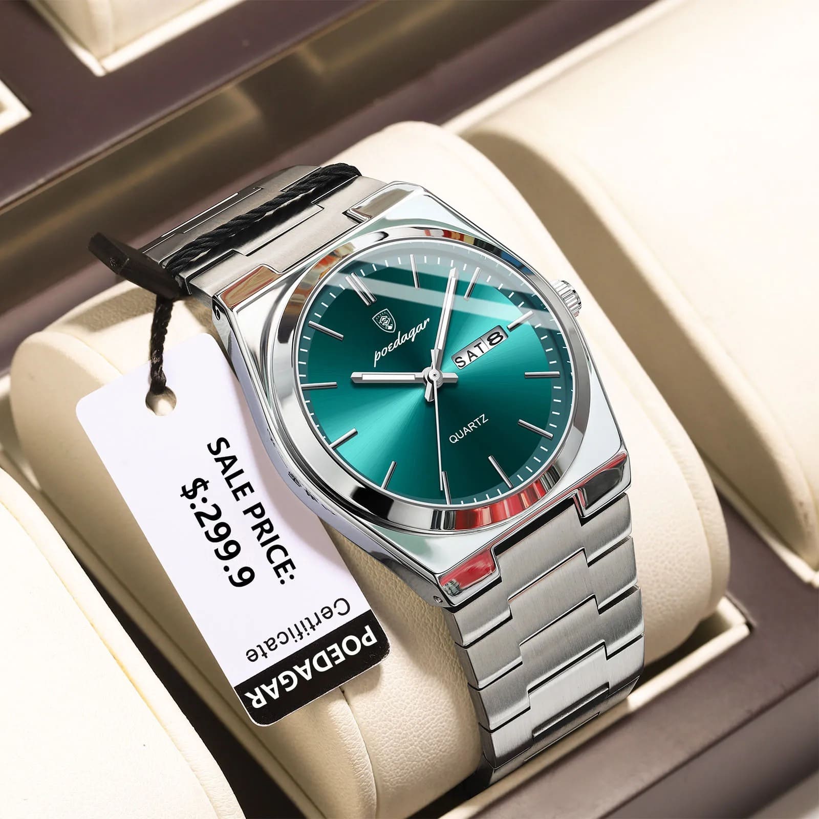 POEDAGAR 930 Luxury Luminous Men's Quartz Watch with Stainless Steel Band & Butterfly Lock