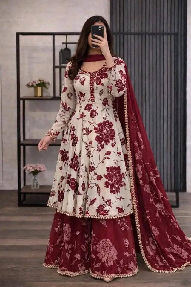 Premium Cotton Screen Printed Garara Three Piece Set with Lace Finishing