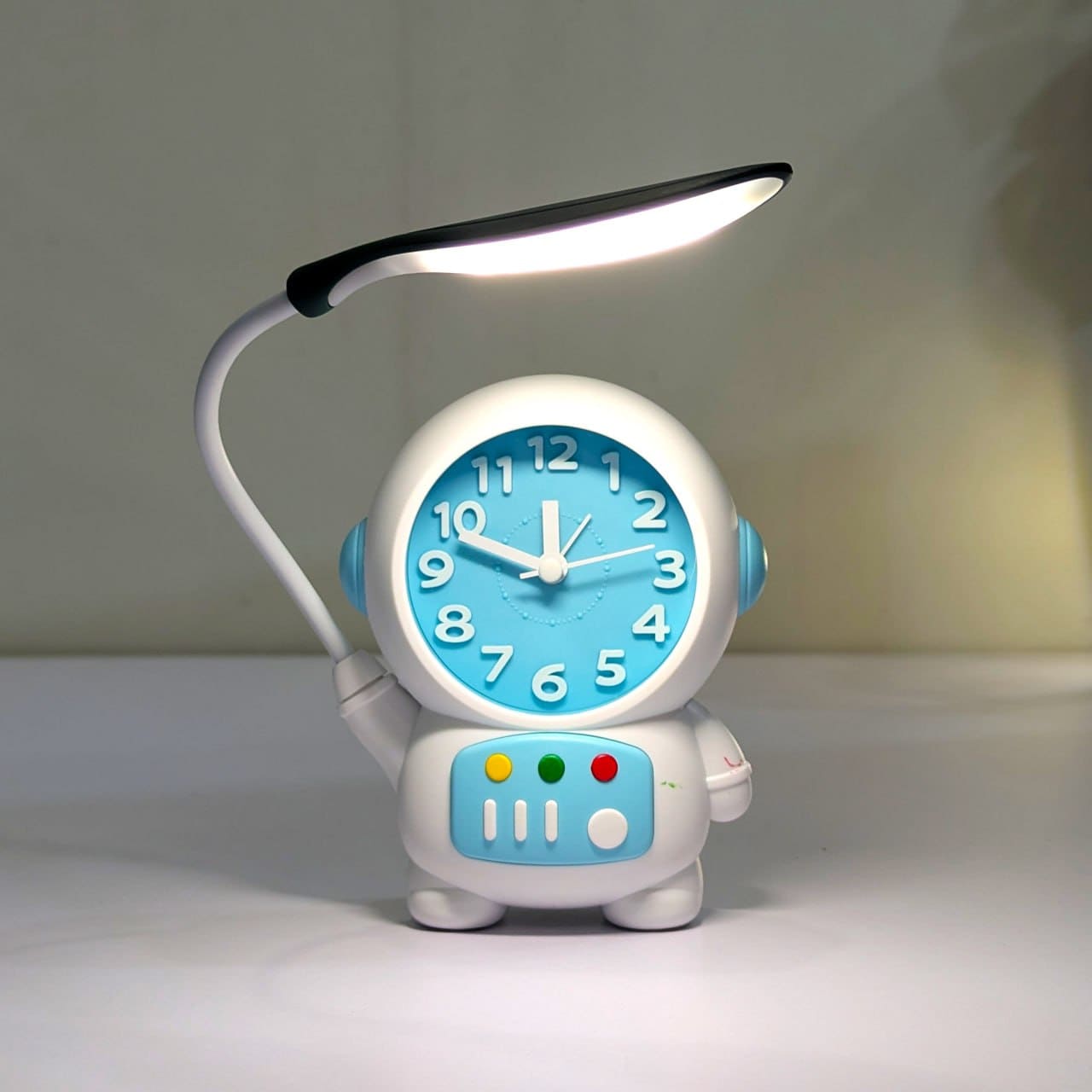 2-in-1 Rechargeable Astronaut Desk Reading Lamp with Analog Alarm Clock for Kids