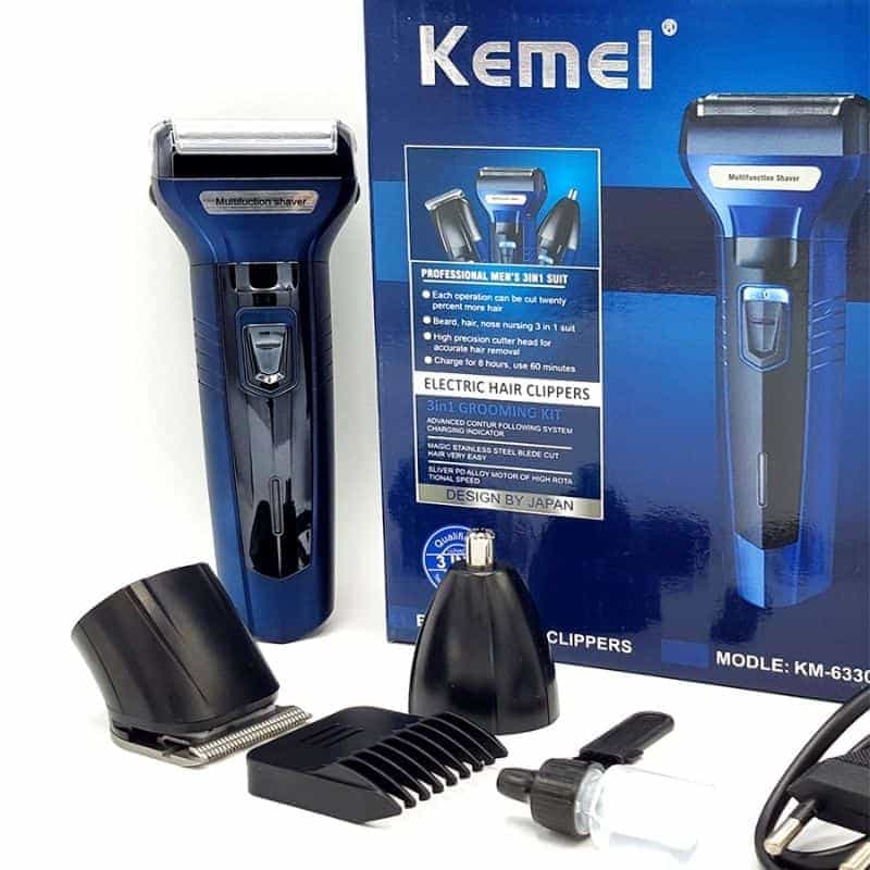 Kemei KM-6330 3-in-1 Rechargeable Professional Electric Hair Trimmer, Shaver and Nose Clipper Kit