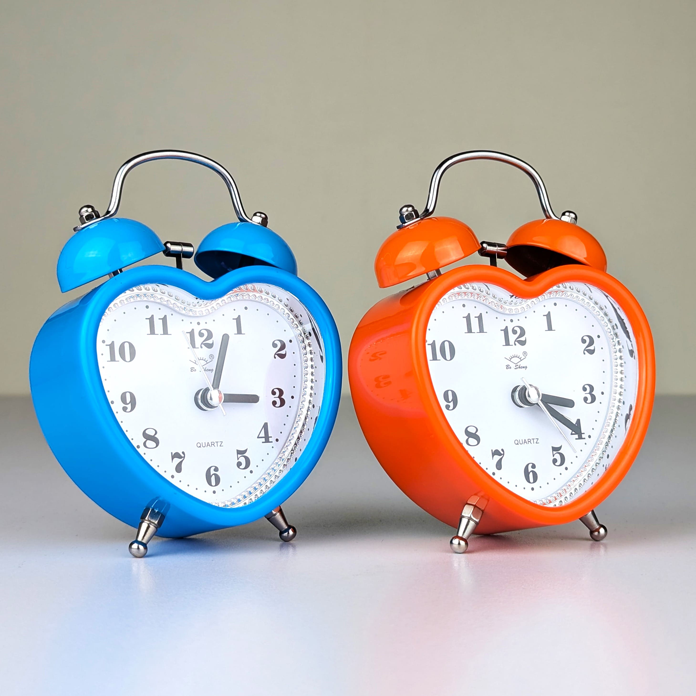 Premium Heart Shape Twin Bell Mechanical Alarm Clock with Night Light and Silent Quartz Movement