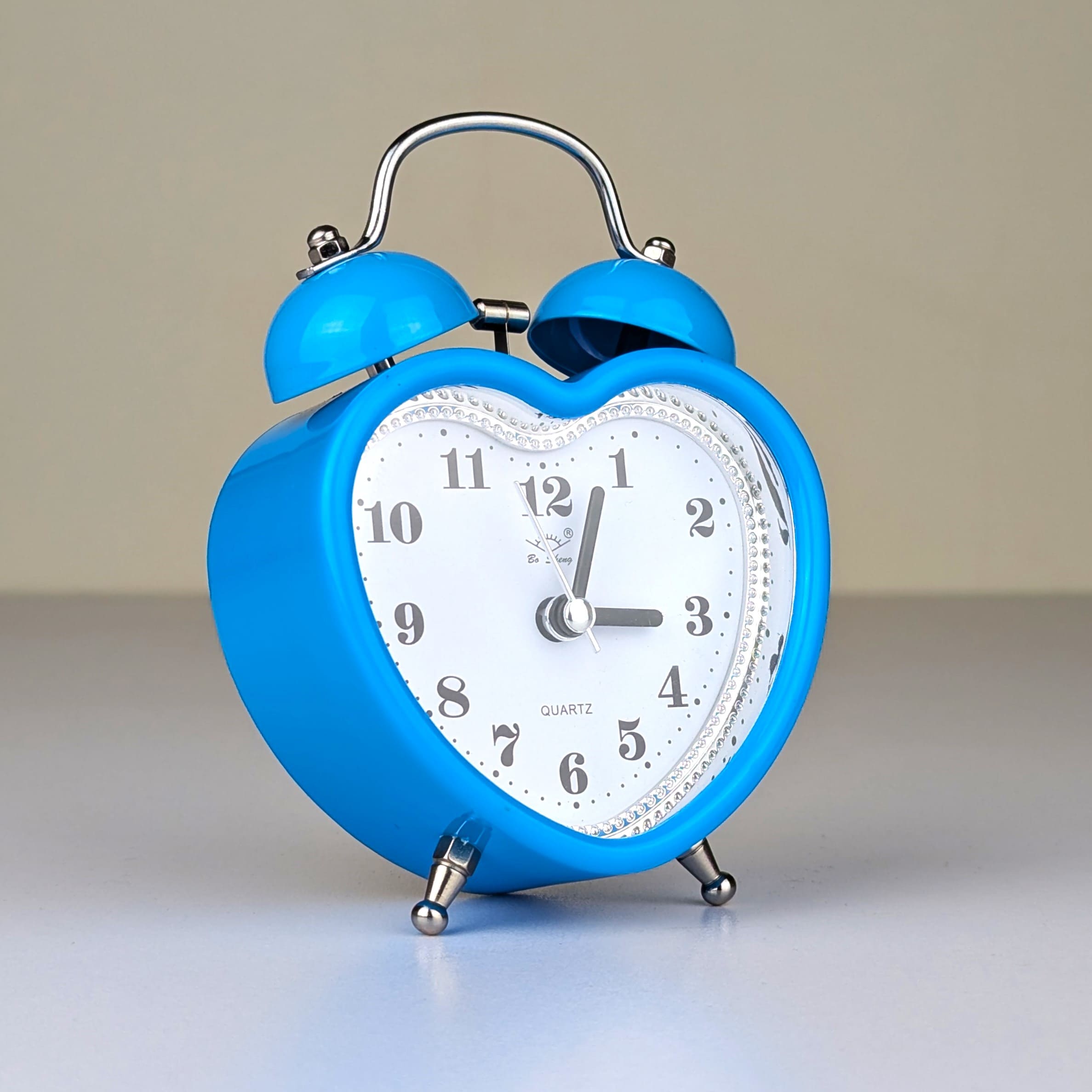 Premium Heart Shape Twin Bell Mechanical Alarm Clock with Night Light and Silent Quartz Movement
