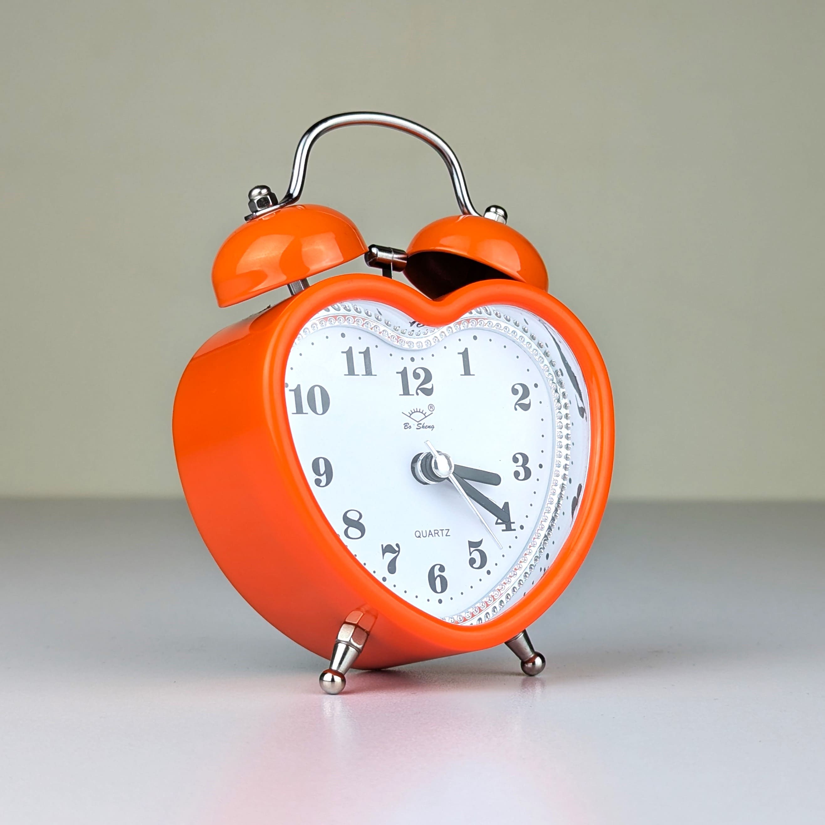 Premium Heart Shape Twin Bell Mechanical Alarm Clock with Night Light and Silent Quartz Movement