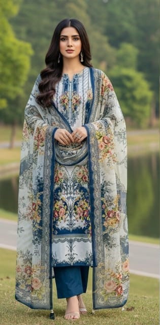 Digital Printed China Microstich 3 Piece with Lase Work