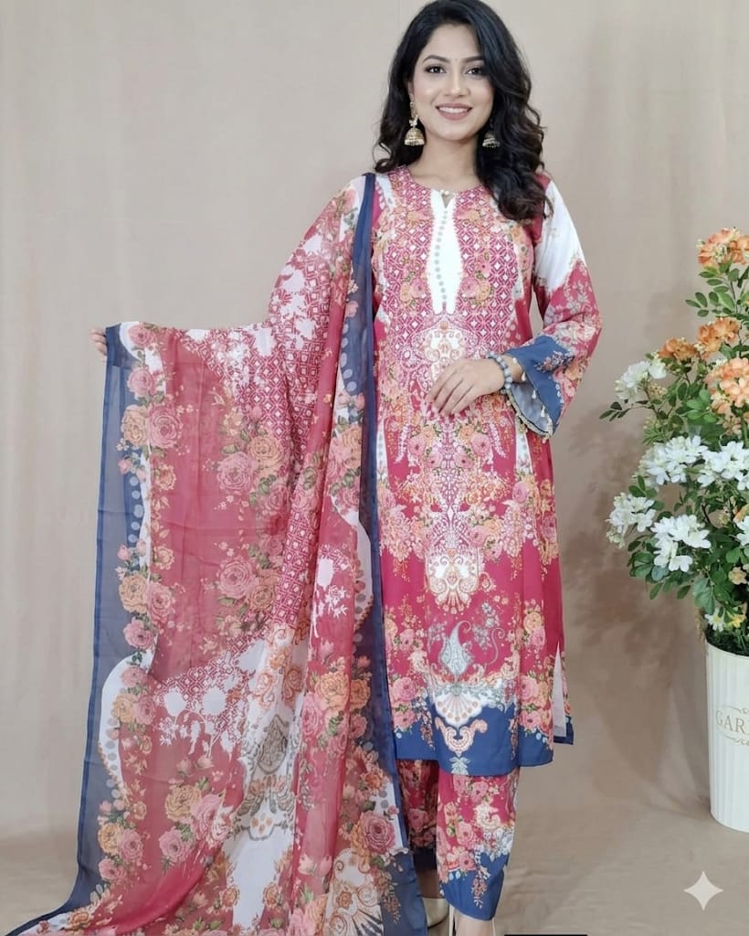 Digital Printed China Microstich 3 Piece with Lase Work