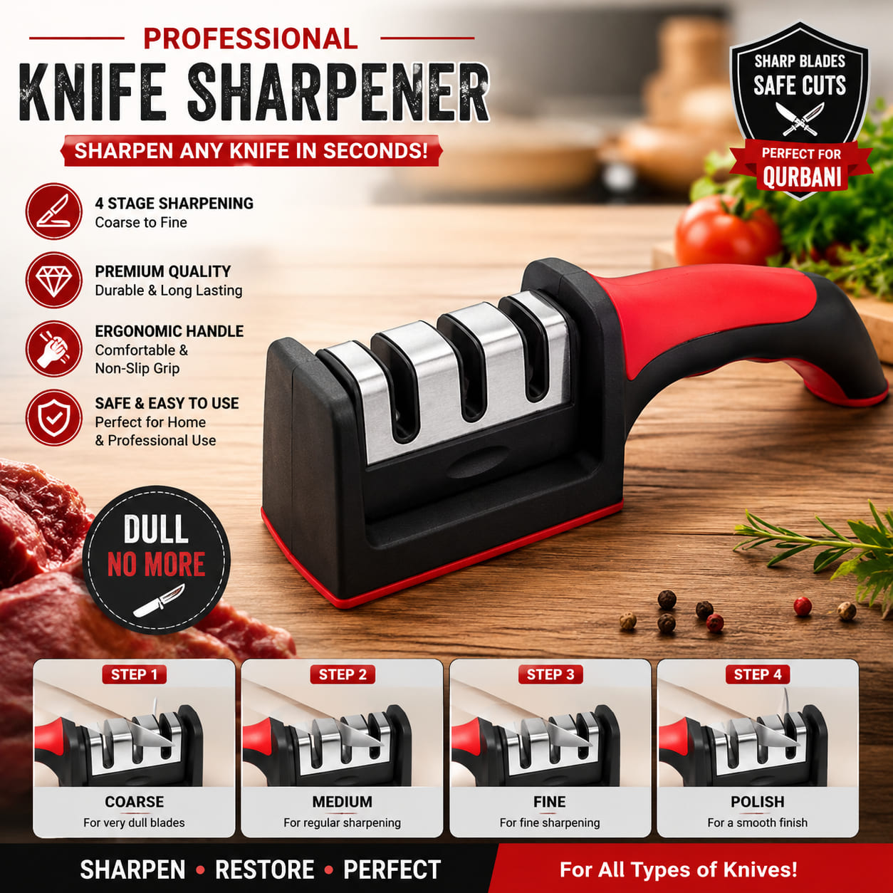 Qurbani Meat Cutting Combo Set - 3 in 1 Premium Kitchen Tool Kit