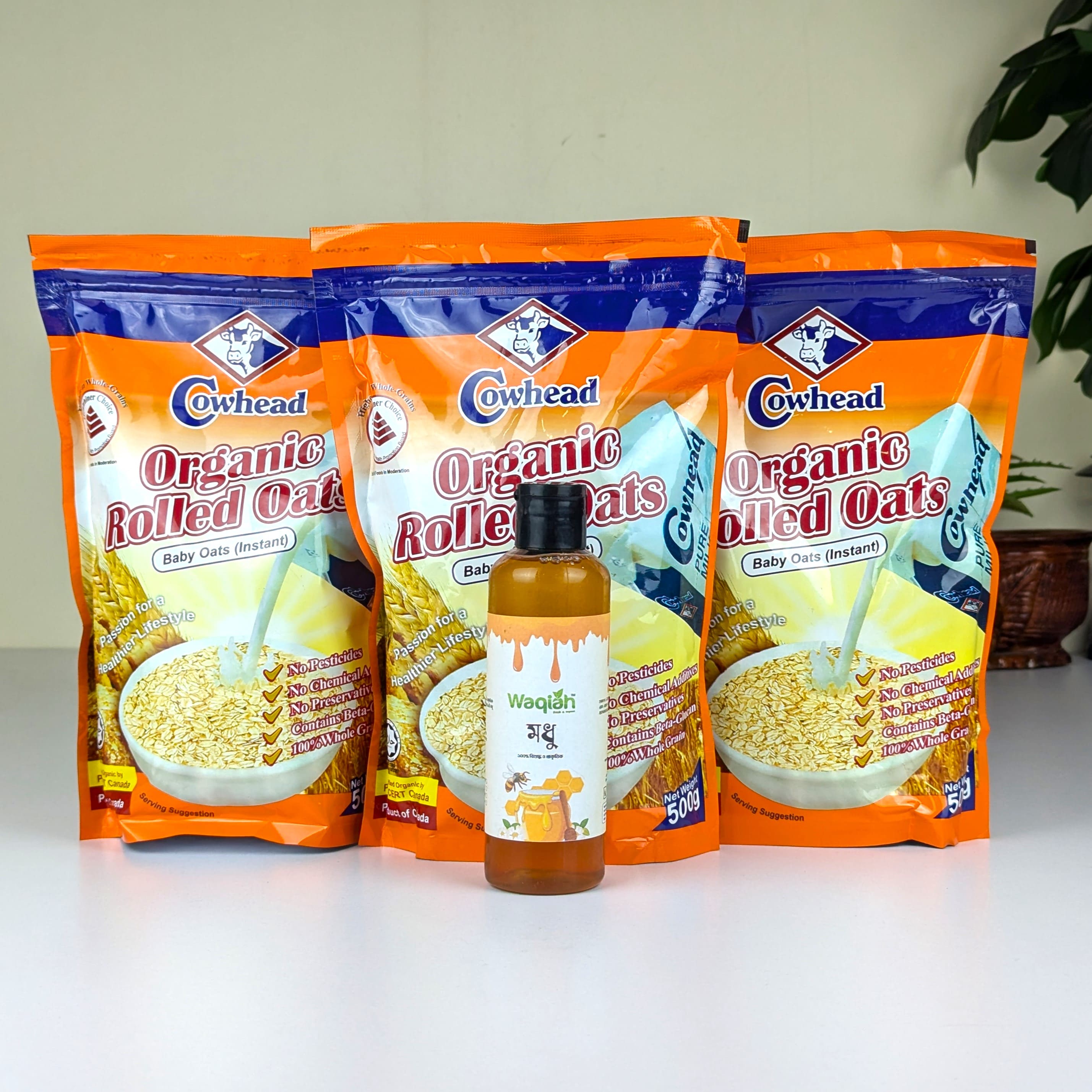 Ultimate Healthy Breakfast Combo: 3x Cowhead Organic Rolled Oats + FREE 250ml Natural Honey