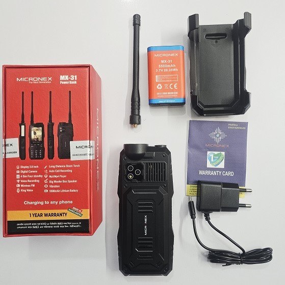 Micronex MX31 Antenna Phone - 5000mAh Battery with Power Bank Feature & 4 SIM Support