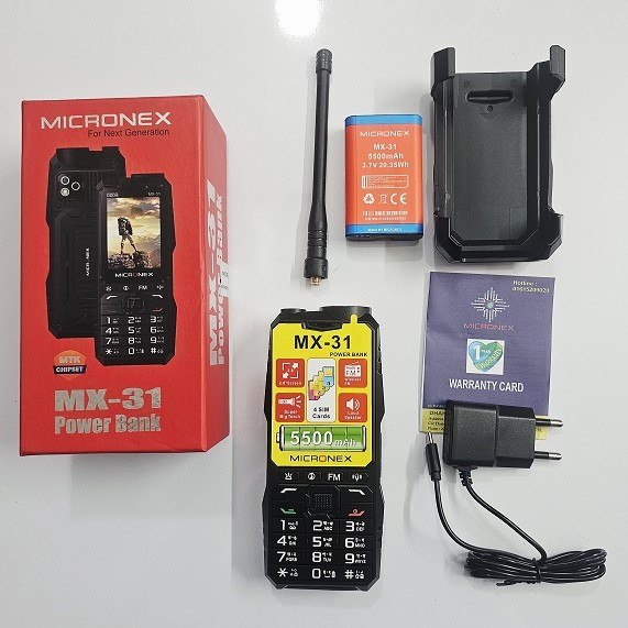 Micronex MX31 Antenna Phone - 5000mAh Battery with Power Bank Feature & 4 SIM Support