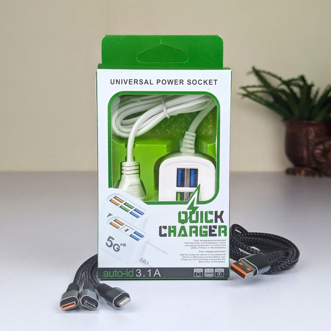6-in-1 Multi-Port Charging Hub: 6U Adapter with 3-in-1 Fast Charging Cable