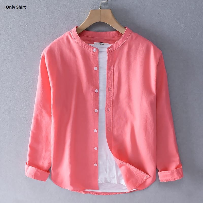 3 Pcs Combo Men's Ban Collar Casual Cotton Solid Shirt Pack