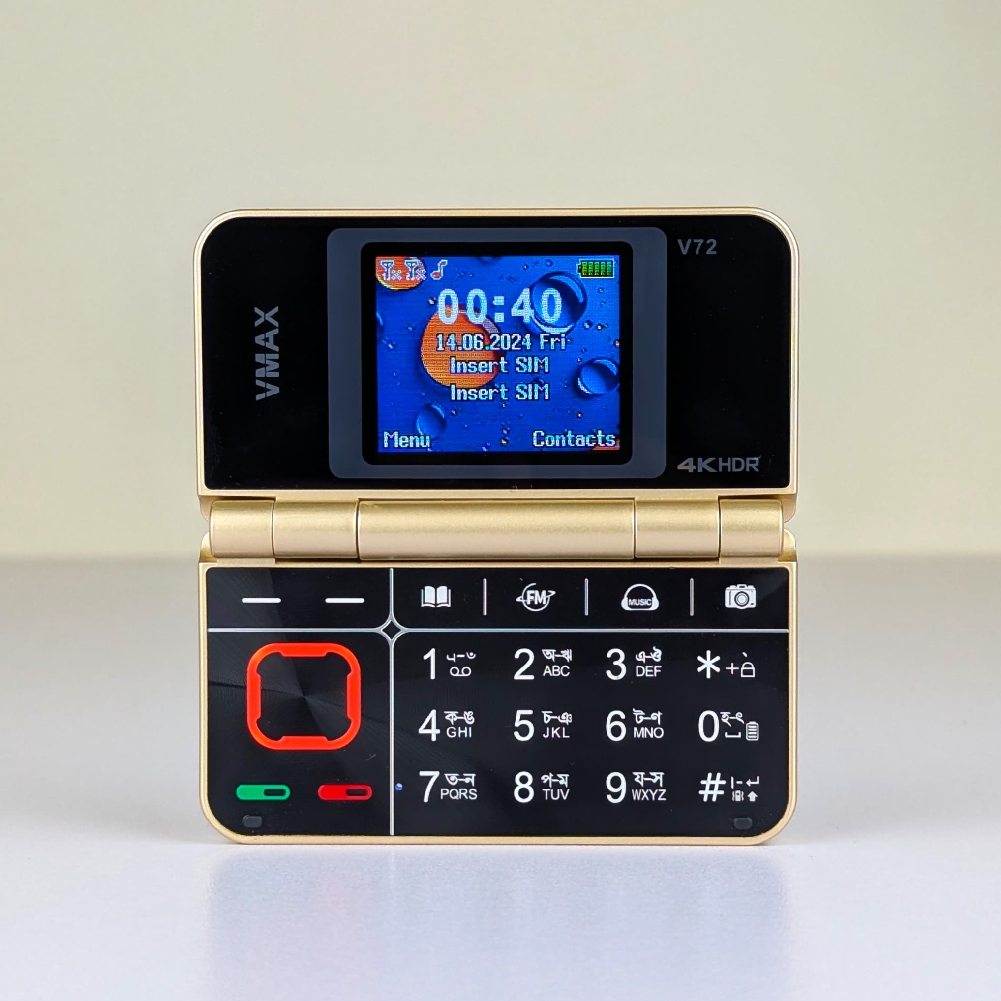 Vmax v72 Flip Dual Display Folding Phone - Gold Edition (2500mAh Battery)