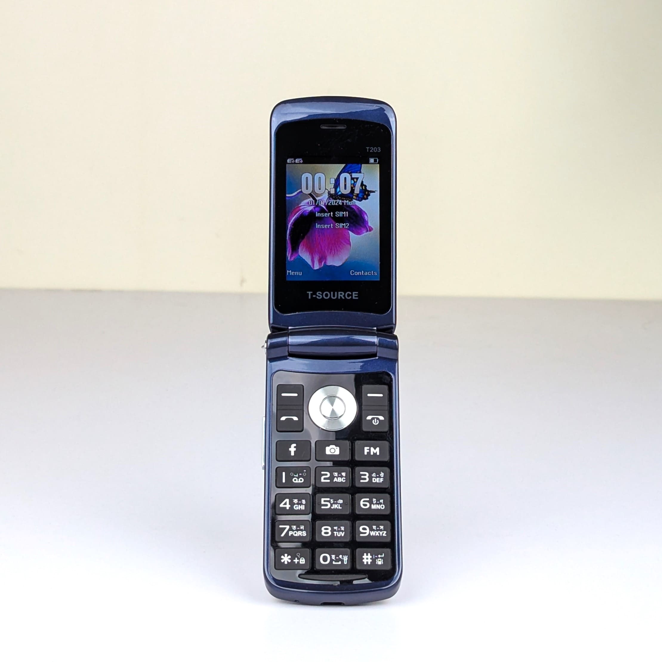 T-Source T203 Dual Display Folding Mobile Phone (Blue) - 1 Year Official Warranty
