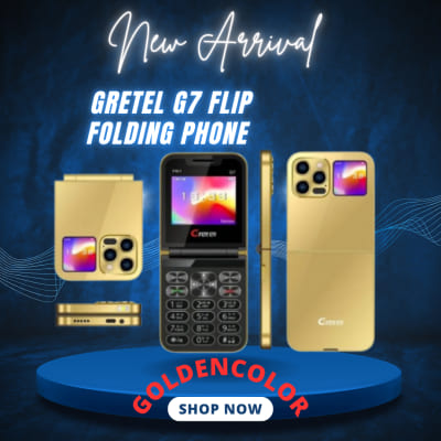 Gretel G7 Flip Folding Phone - Dual Display, Dual SIM & Premium Black