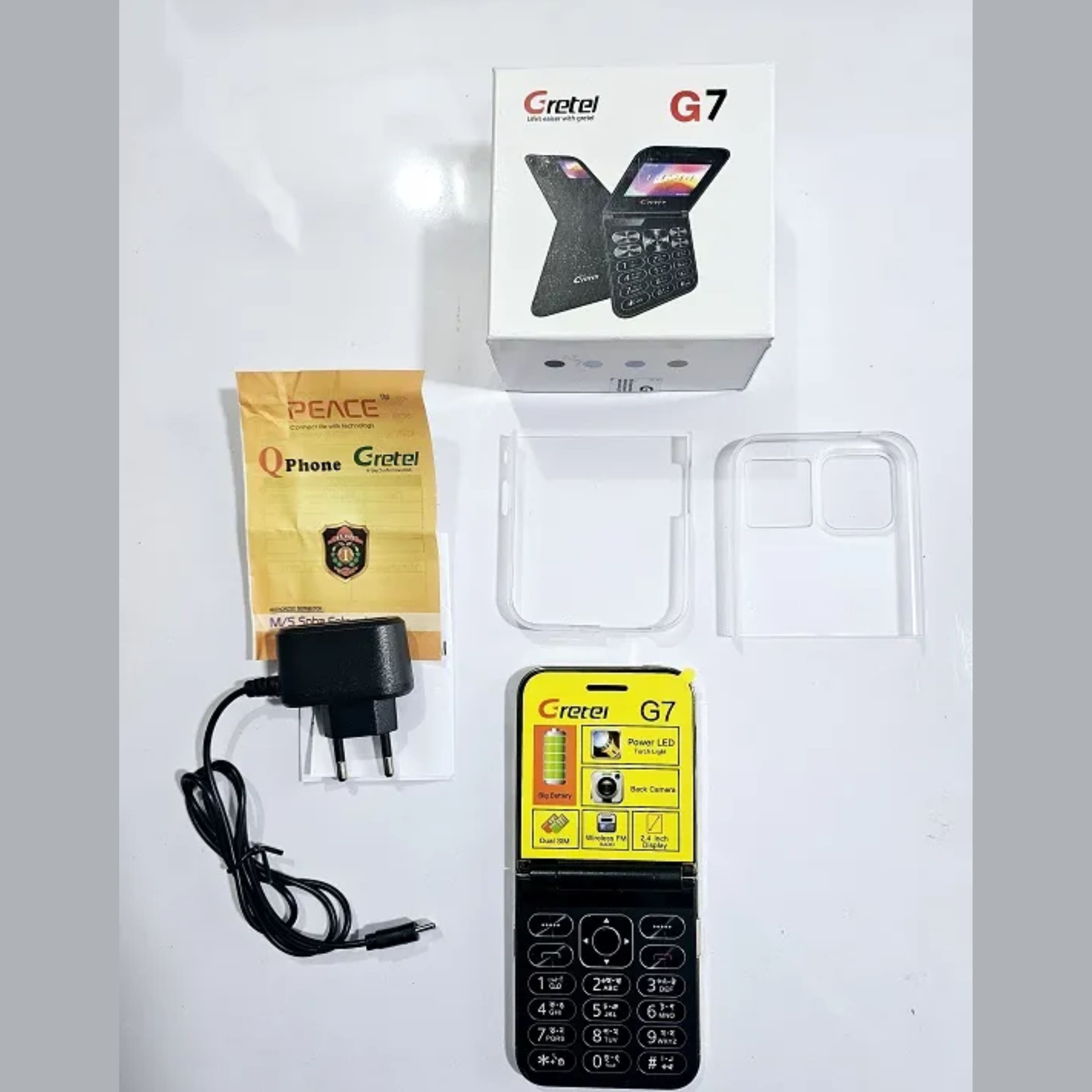 Gretel G7 Flip Folding Phone - Dual Display, Dual SIM & Premium Black