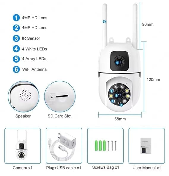 V380 Pro SQ21-L Mini Indoor PTZ Dual Lens WiFi Security Camera 4MP HD