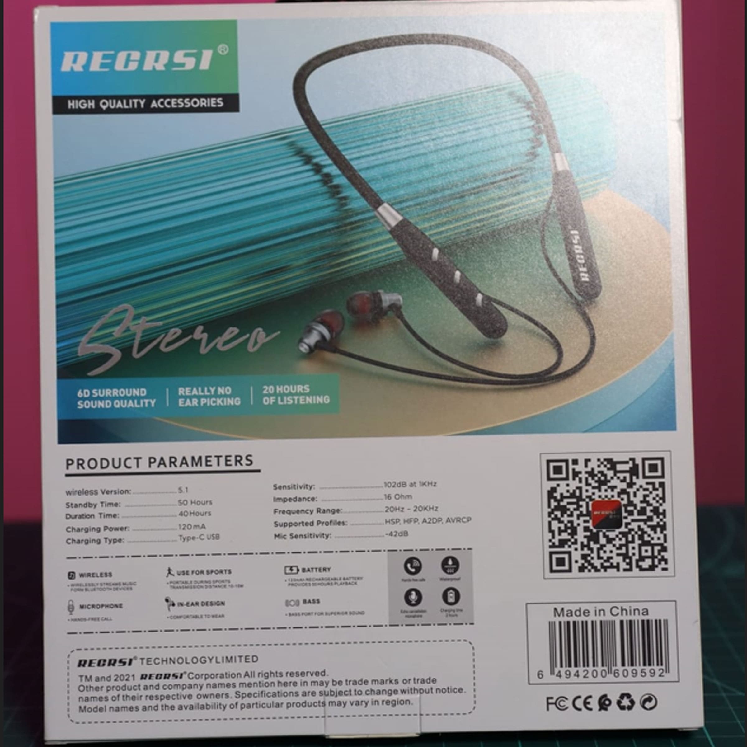 Regrsi RE-NY032 Wireless Neckband Bluetooth Earphone with 400h Standby