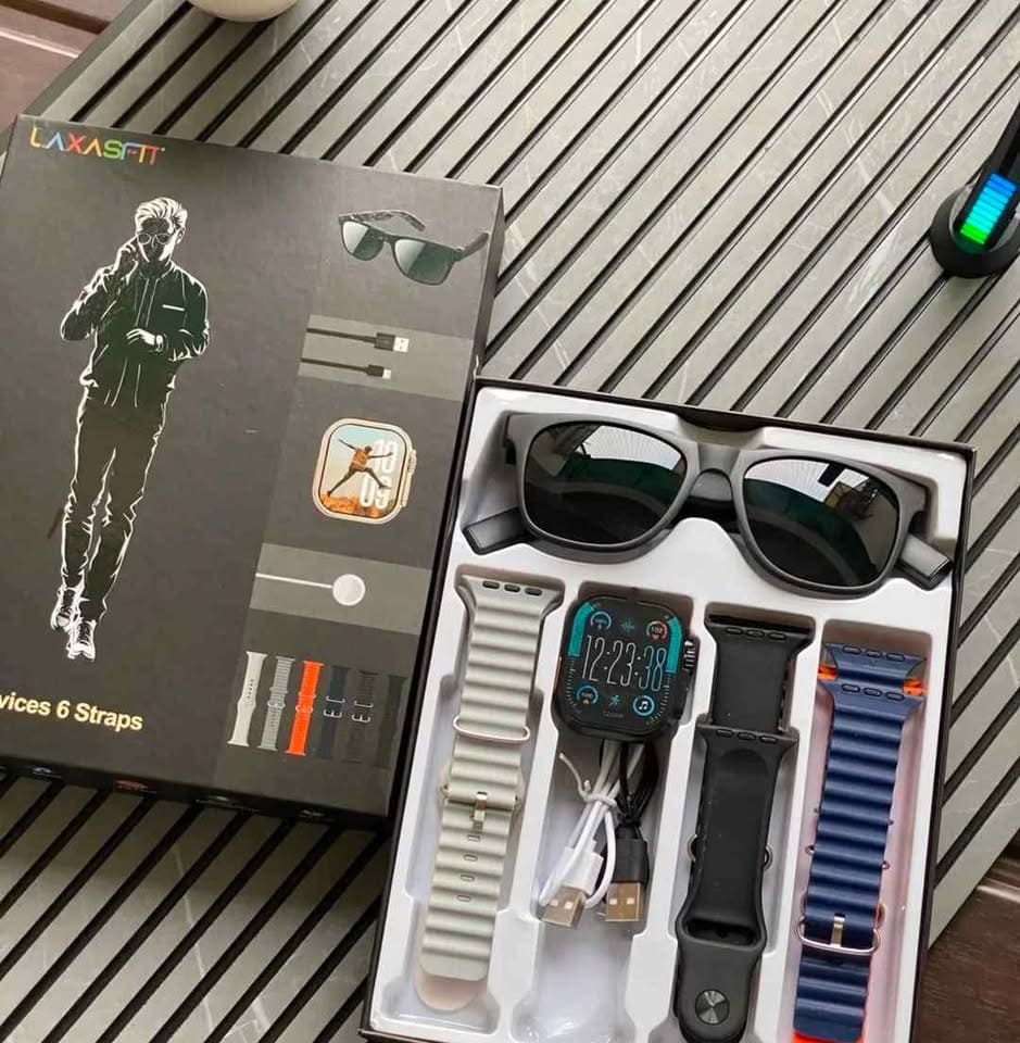 LAXASFIT Smartwatch Set with Smart Sunglasses & 6 Interchangeable Straps