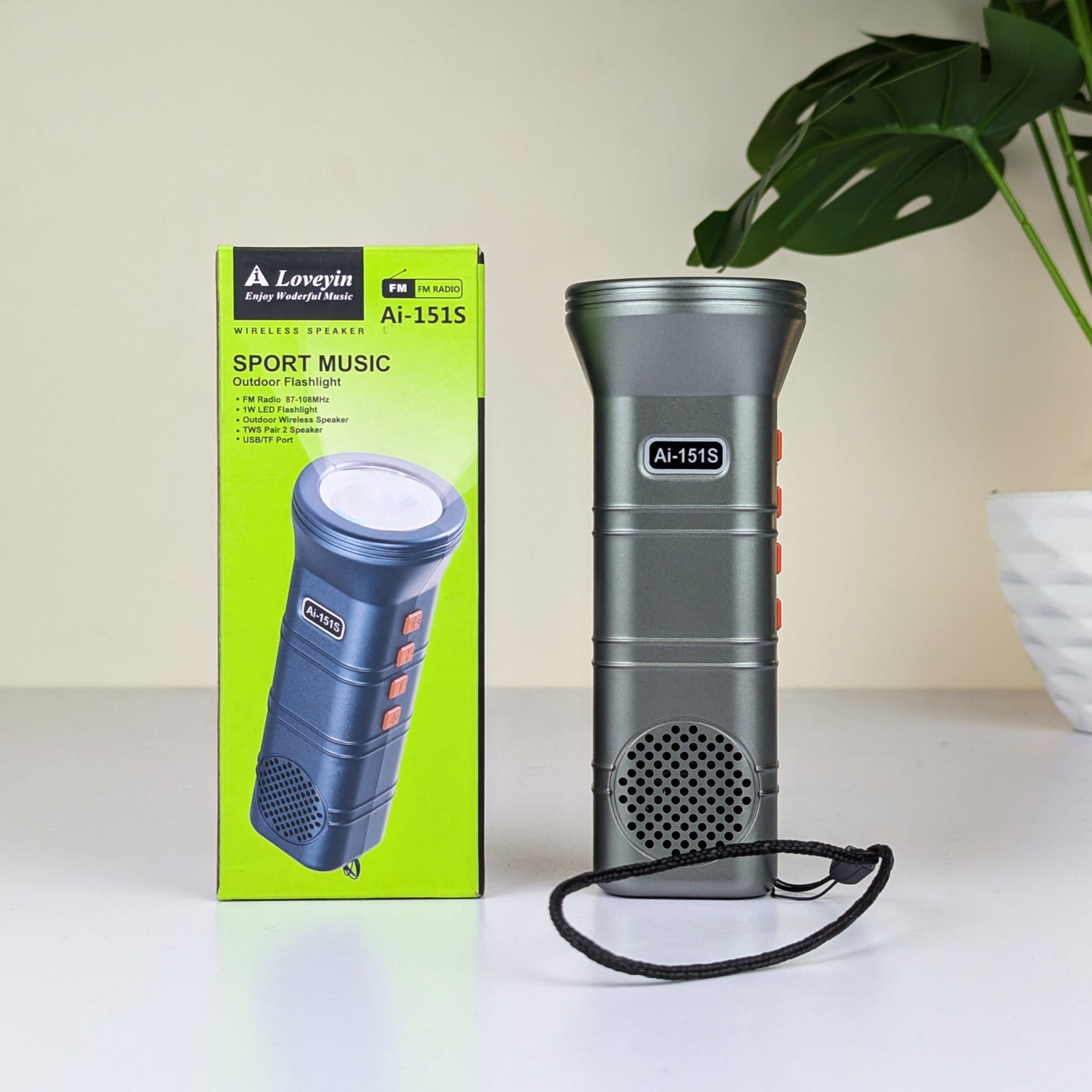 Ai-151s Outdoor Wireless Speaker with LED Flashlight & FM Radio