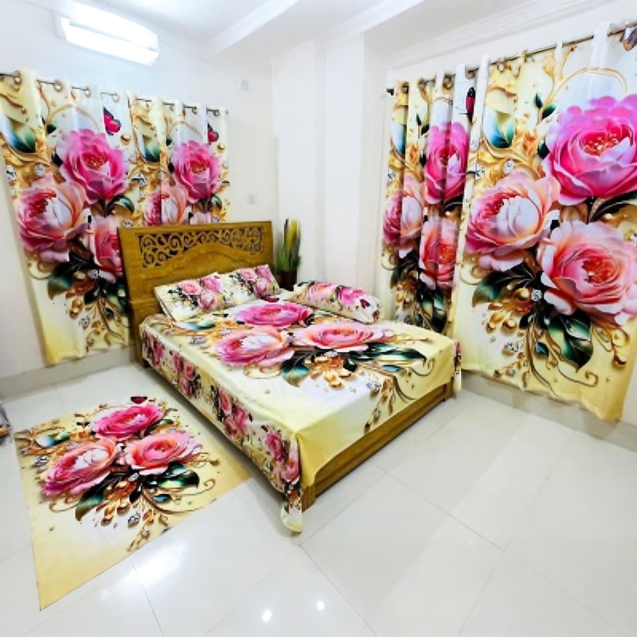 Water Proof China Premium 3D Design Bed Sheet Mega King Size 8ft x 7ft