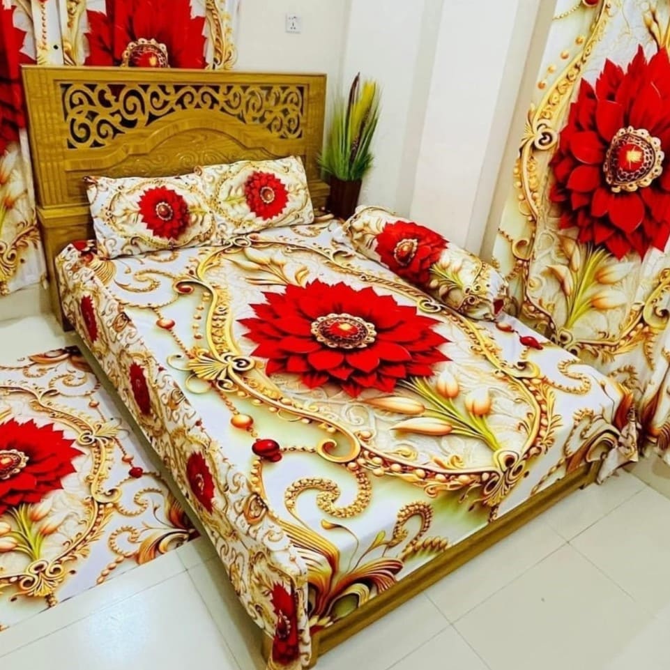 Water Proof China Premium 3D Design Bed Sheet Mega King Size 8ft x 7ft