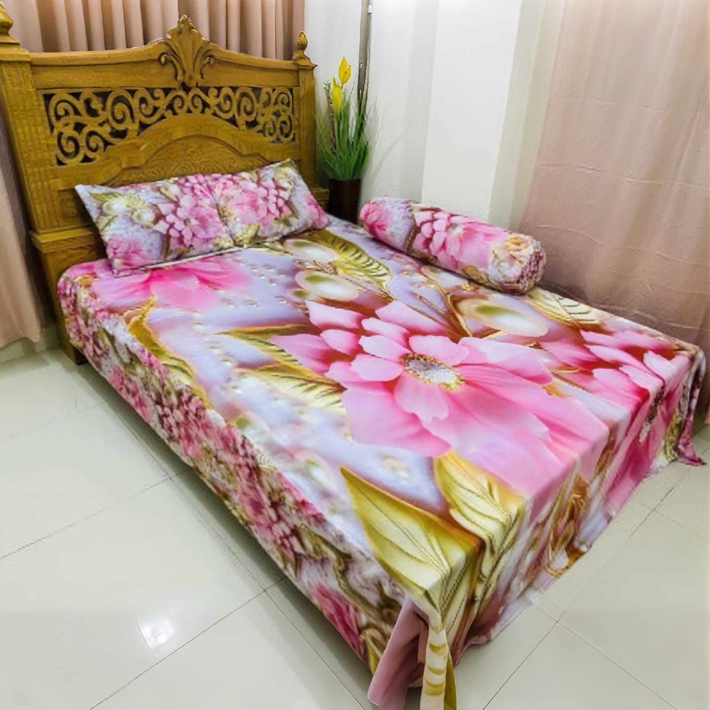 Water Proof China Premium 3D Design Bed Sheet Mega King Size 8ft x 7ft