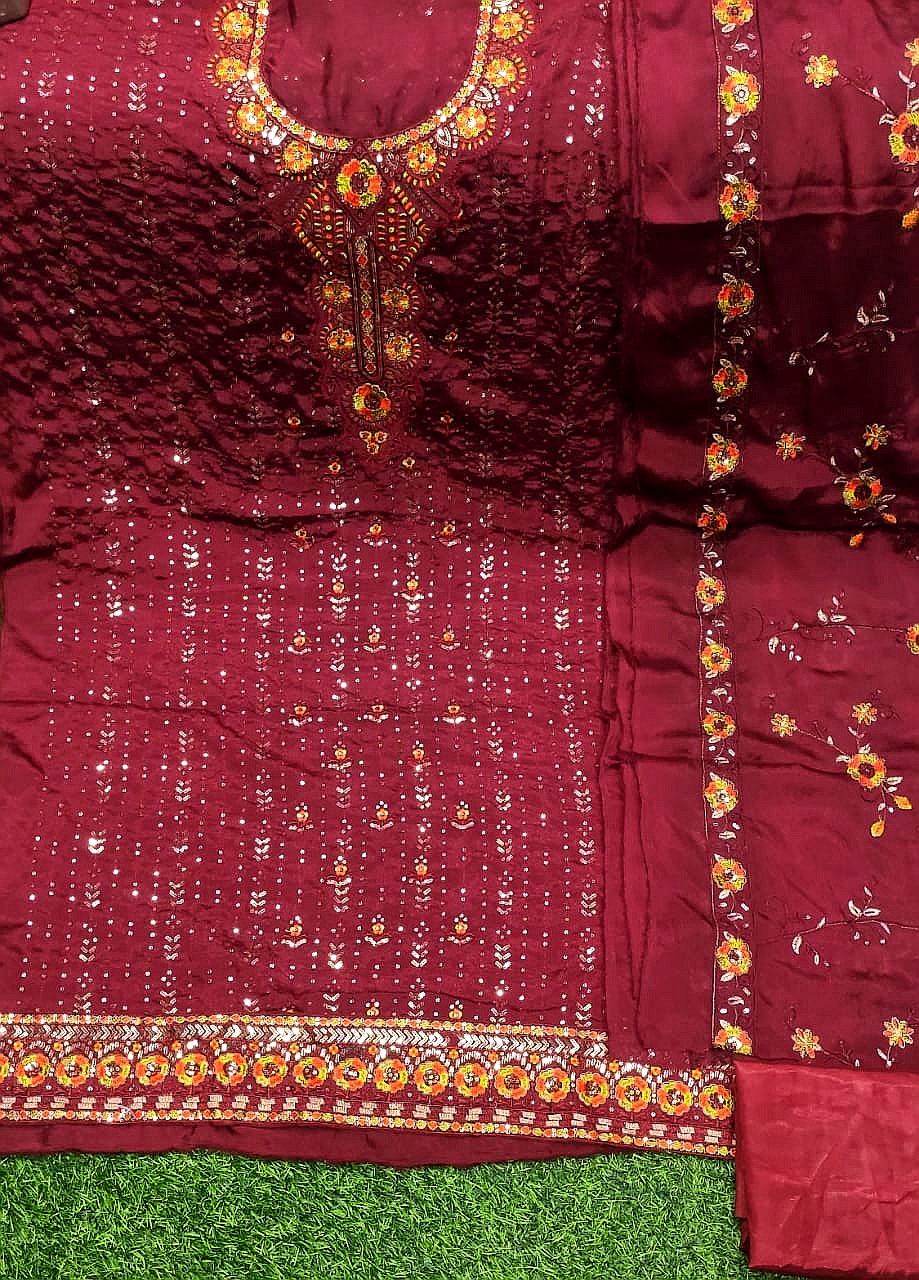 Premium Pakistani Chinon Georgette Unstitched Three Piece