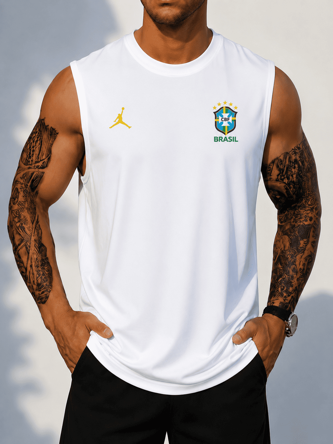 Brazil White Premium Cotton 160+ GSM Tank Top for Men