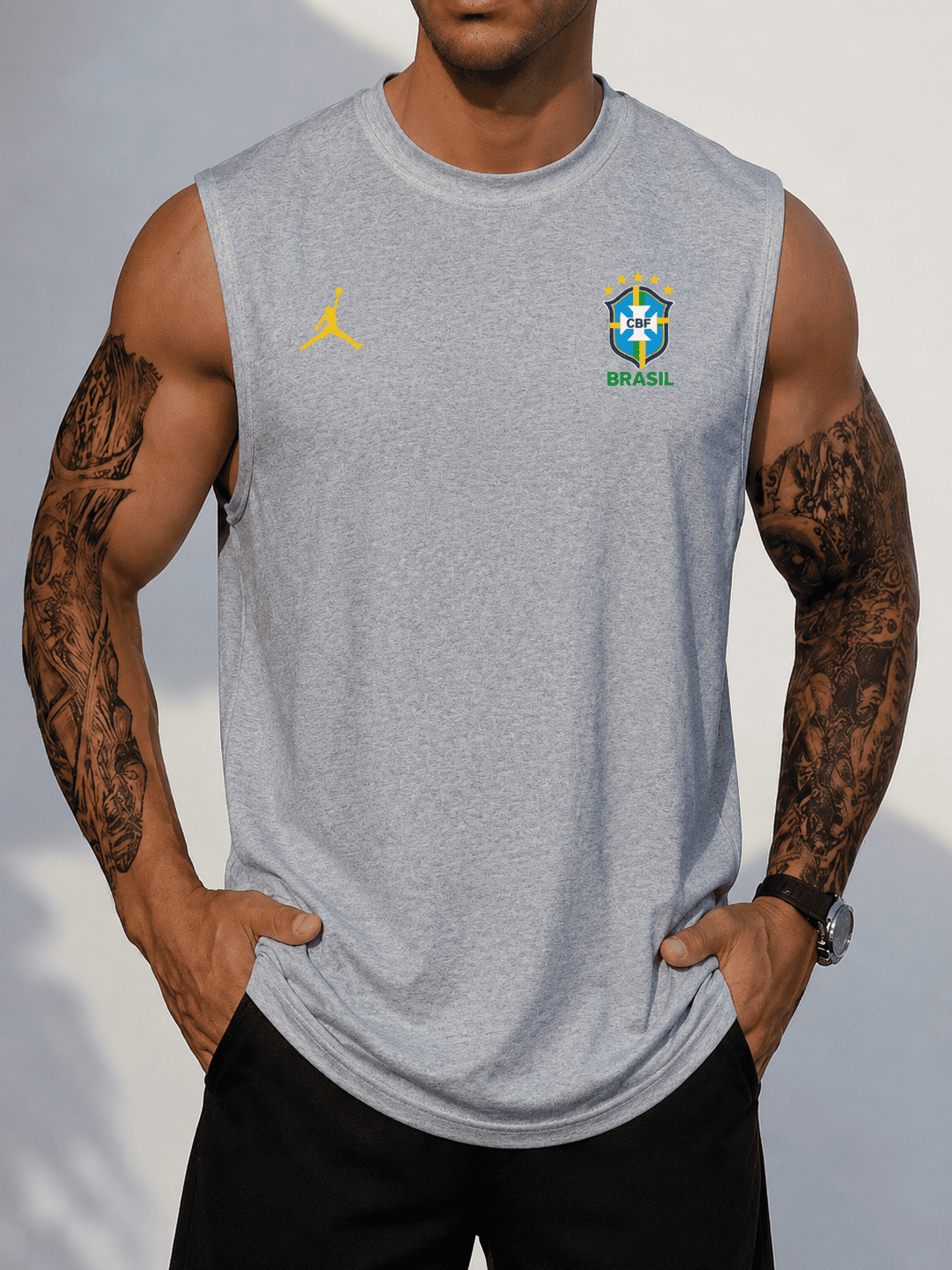 Brazil Ash Grey Premium Cotton 160+ GSM Tank Top for Men