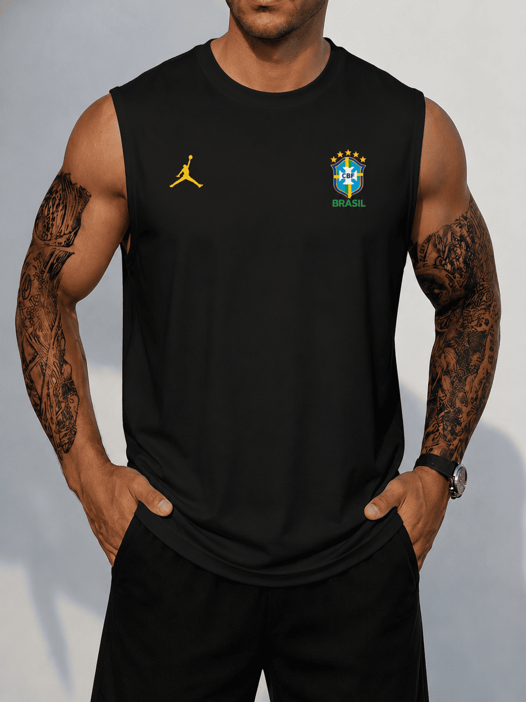 Brazil Black Premium Cotton 160+ GSM Tank Top for Men