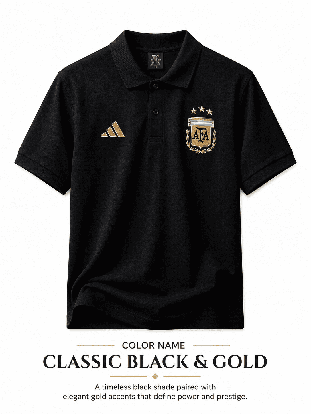 Argentina World Cup Premium Embroidery China Cotton Polo Shirt - Black