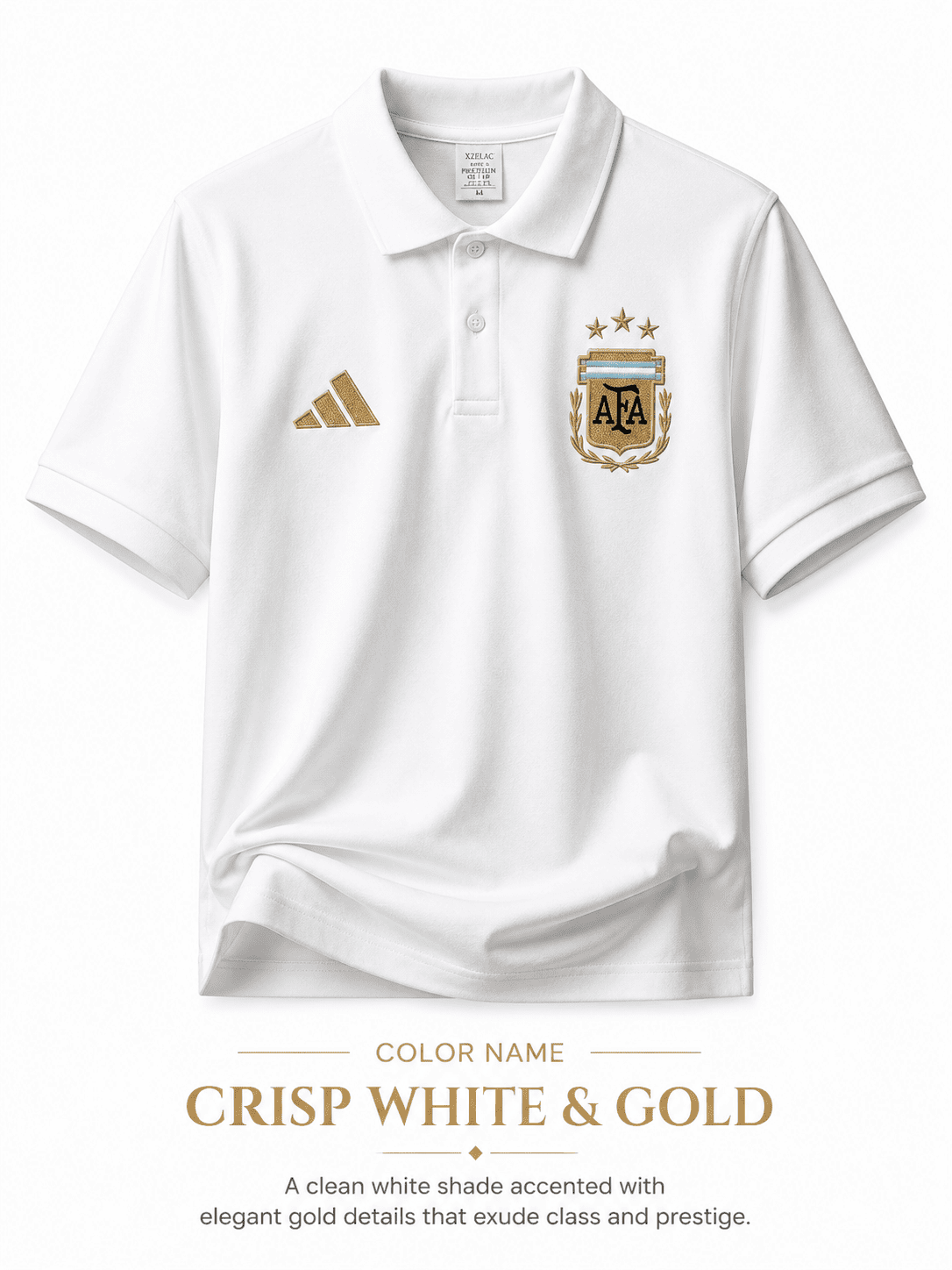 Argentina World Cup Premium Embroidery China Cotton Polo Shirt - White