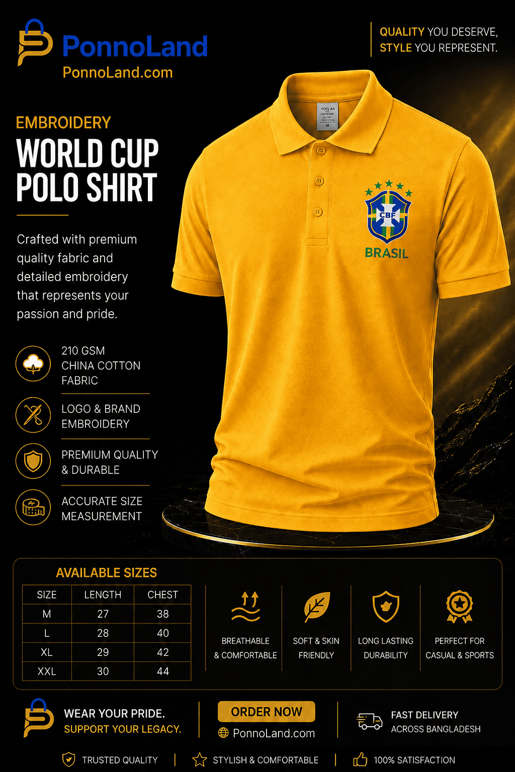 Brazil World Cup Premium Embroidery China Cotton Polo Shirt