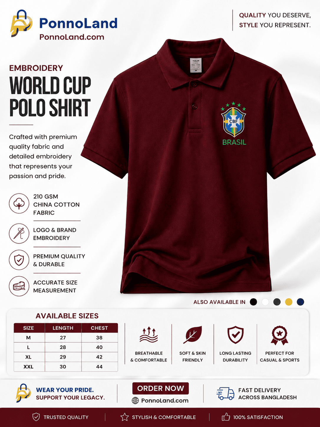 Brazil World Cup Premium Embroidery China Cotton Polo Shirt