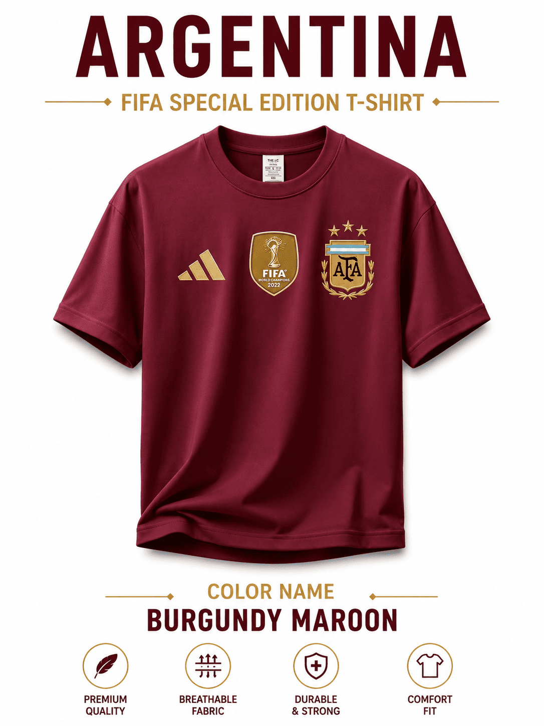 Argentina World Cup Premium 220 GSM Drop Shoulder T-Shirt