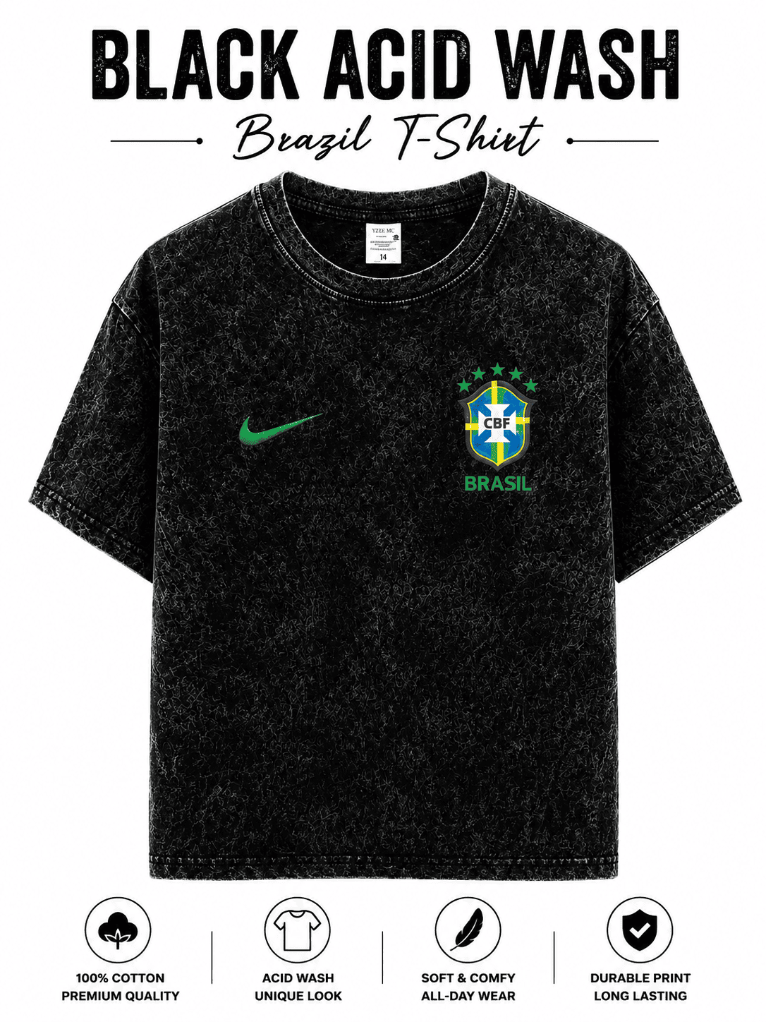 Brazil World Cup Premium 240+ GSM Acid Wash T-Shirt