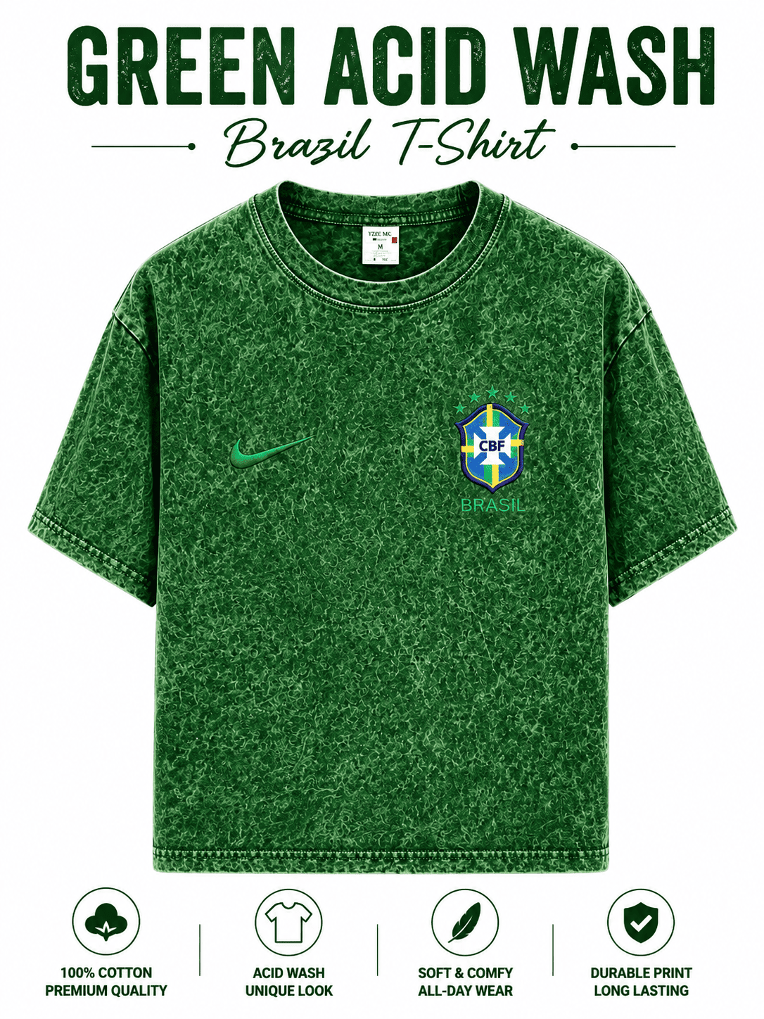 Brazil World Cup Premium 240+ GSM Acid Wash T-Shirt