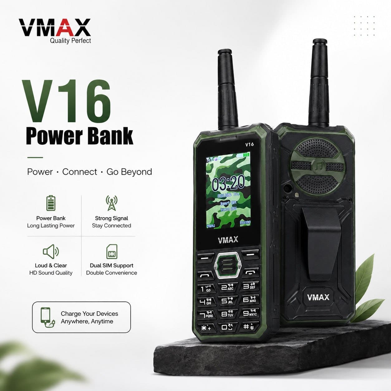 Vmax V16 Antenna Feature Phone with 5200mAh Power Bank Battery
