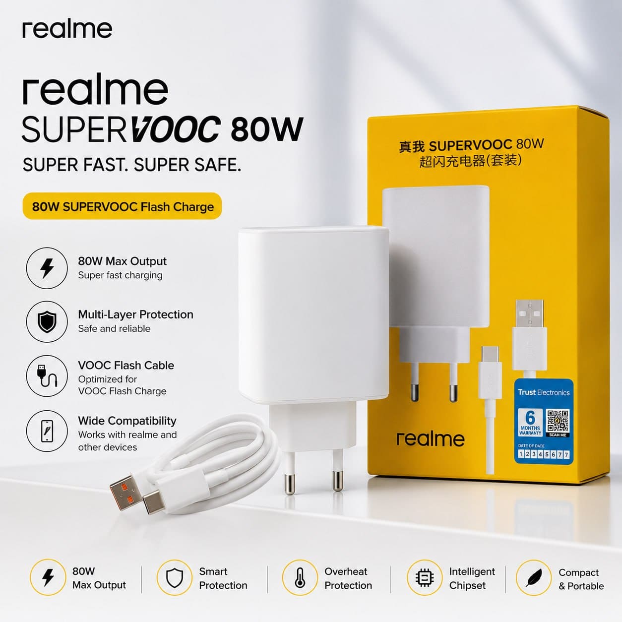Realme 80W Super Fast Charging Adapter with SuperVOOC Cable