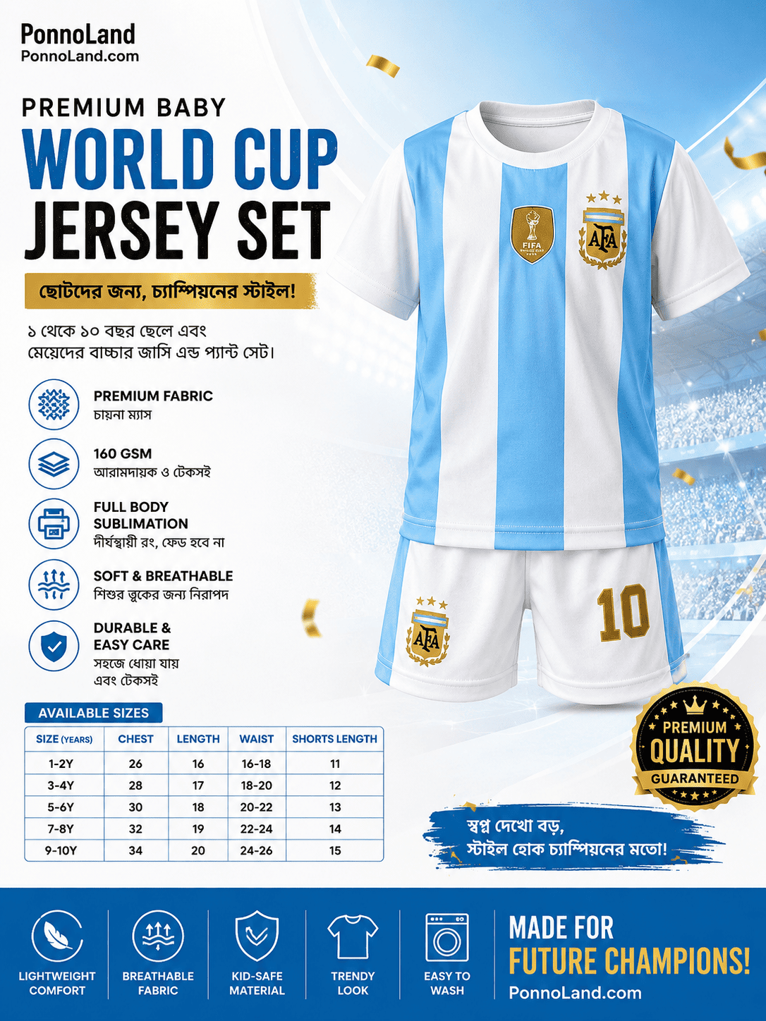 Argentina Premium Baby World Cup Jersey and Pant Set