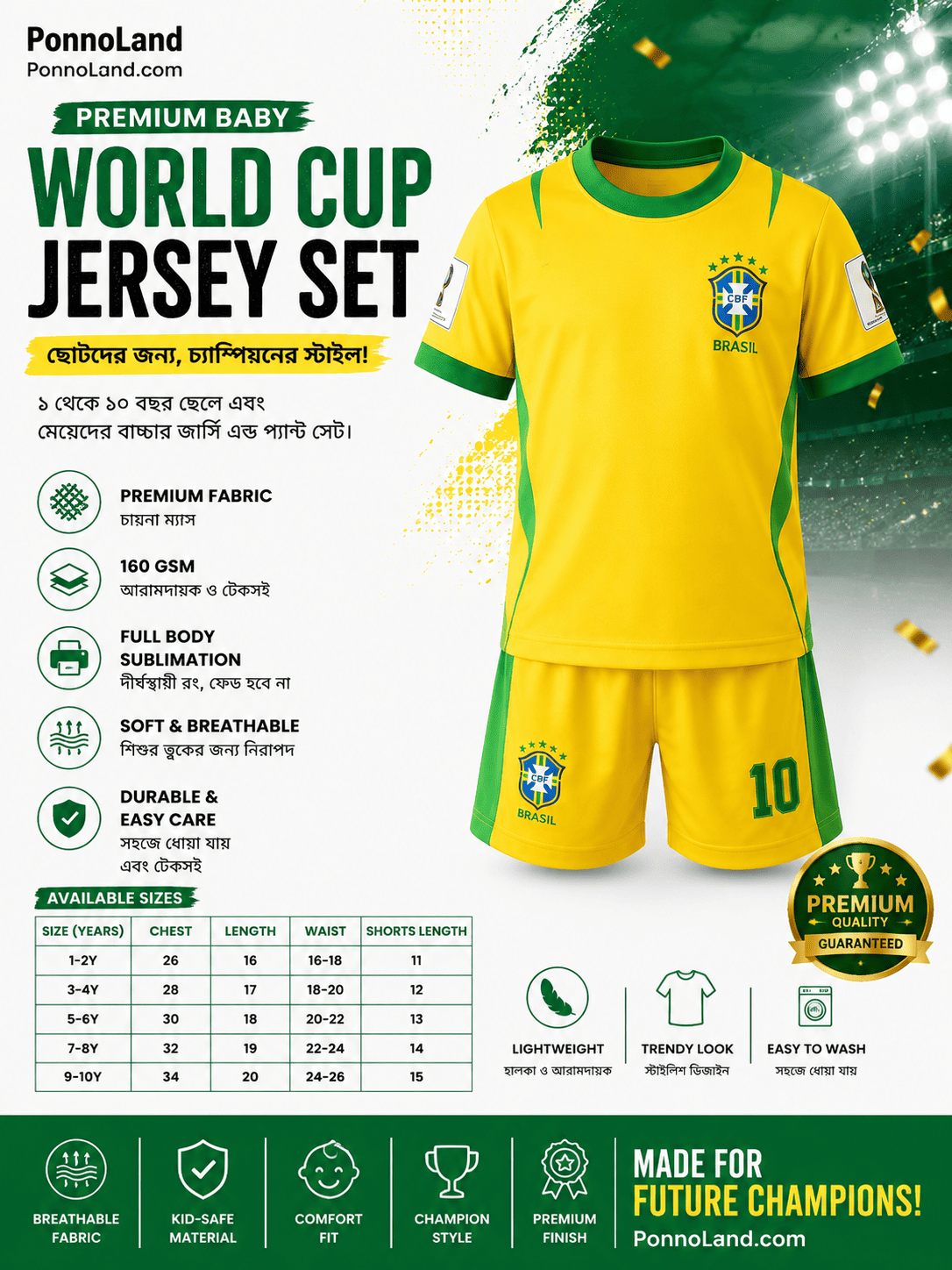 Brazil Premium Baby World Cup Jersey and Pant Set