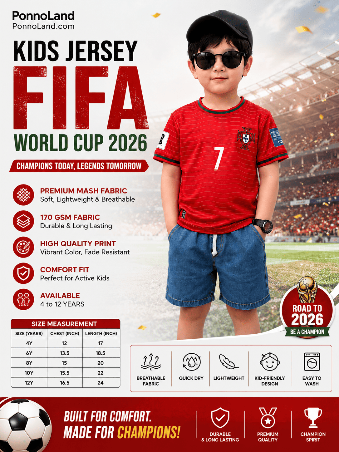 Kids FIFA World Cup 2026 Premium Quality Jersey