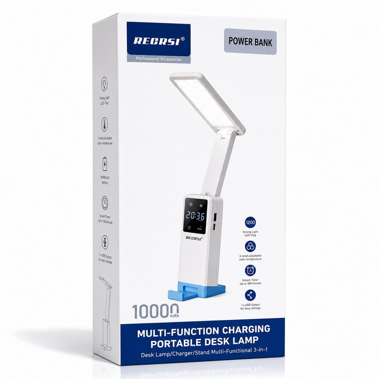 RECRSI 3-in-1 Smart Desk Lamp with 10000mAh Power Bank