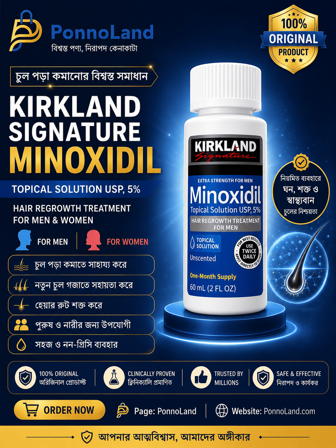 Original Minoxidil Hair Growth Solution for Men and Women