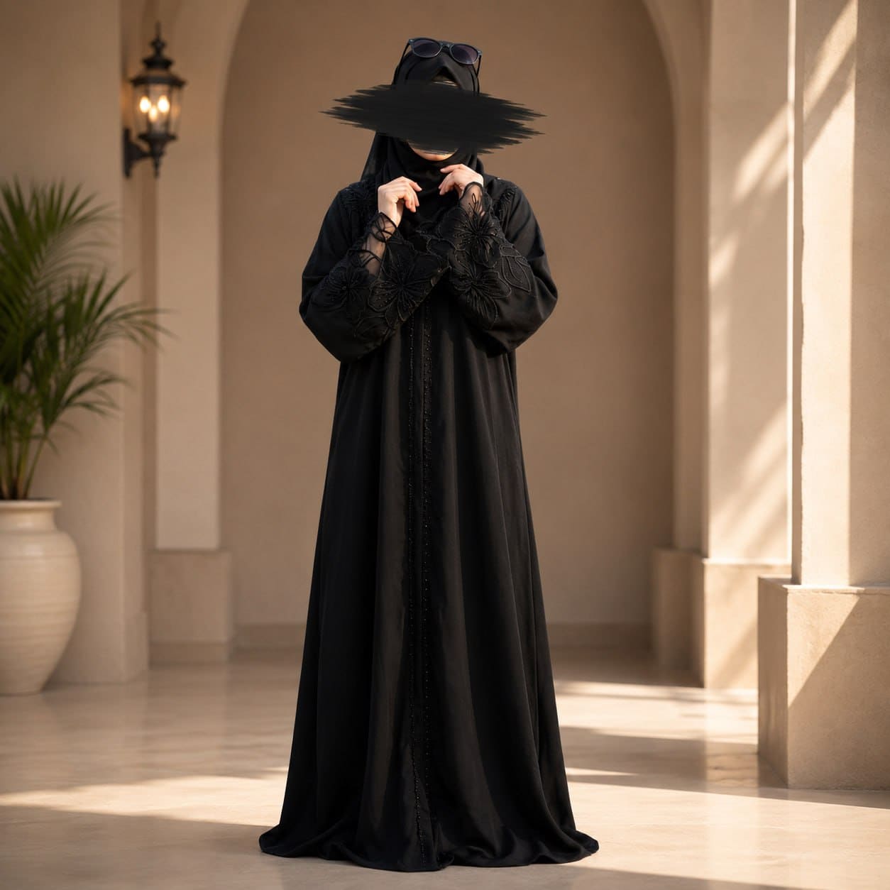 Premium Dubai Cherry Fabric Elegant Lace Abaya Borka Black Color