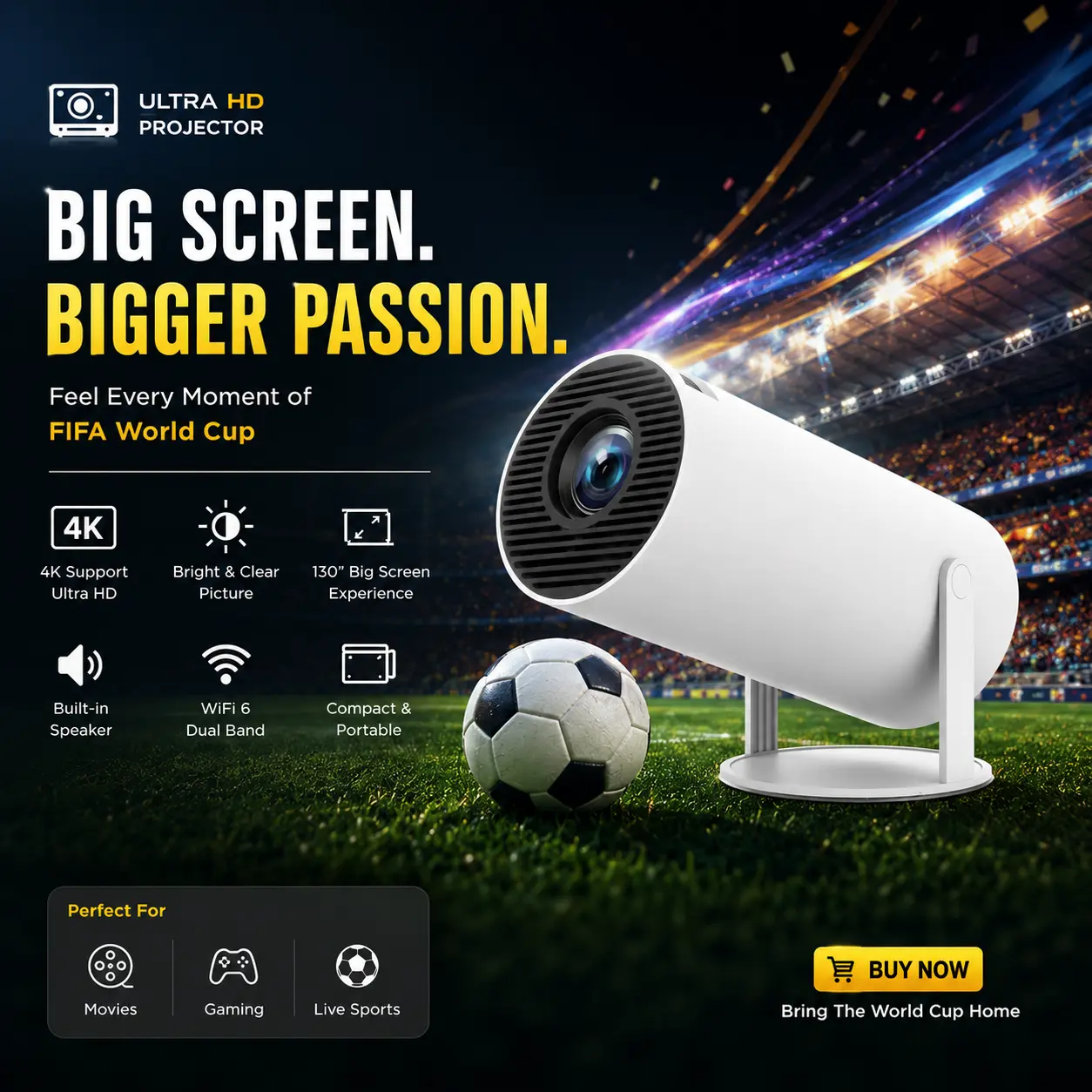 HY300 Smart Android Projector with 2.4/5G WiFi & Auto Keystone