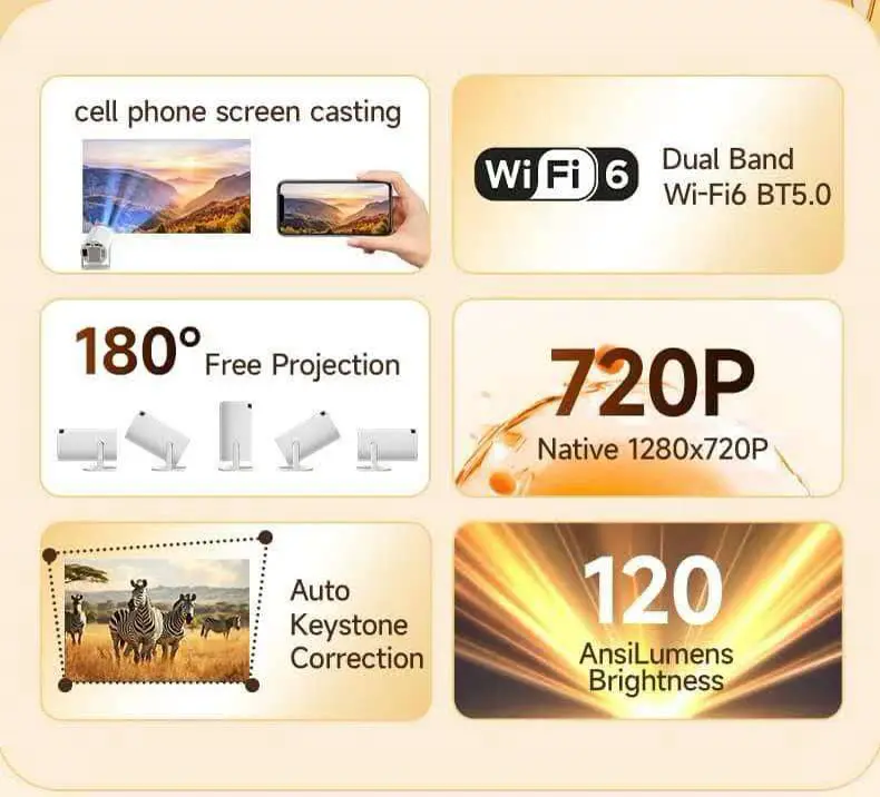 HY300 Smart Android Projector with 2.4/5G WiFi & Auto Keystone