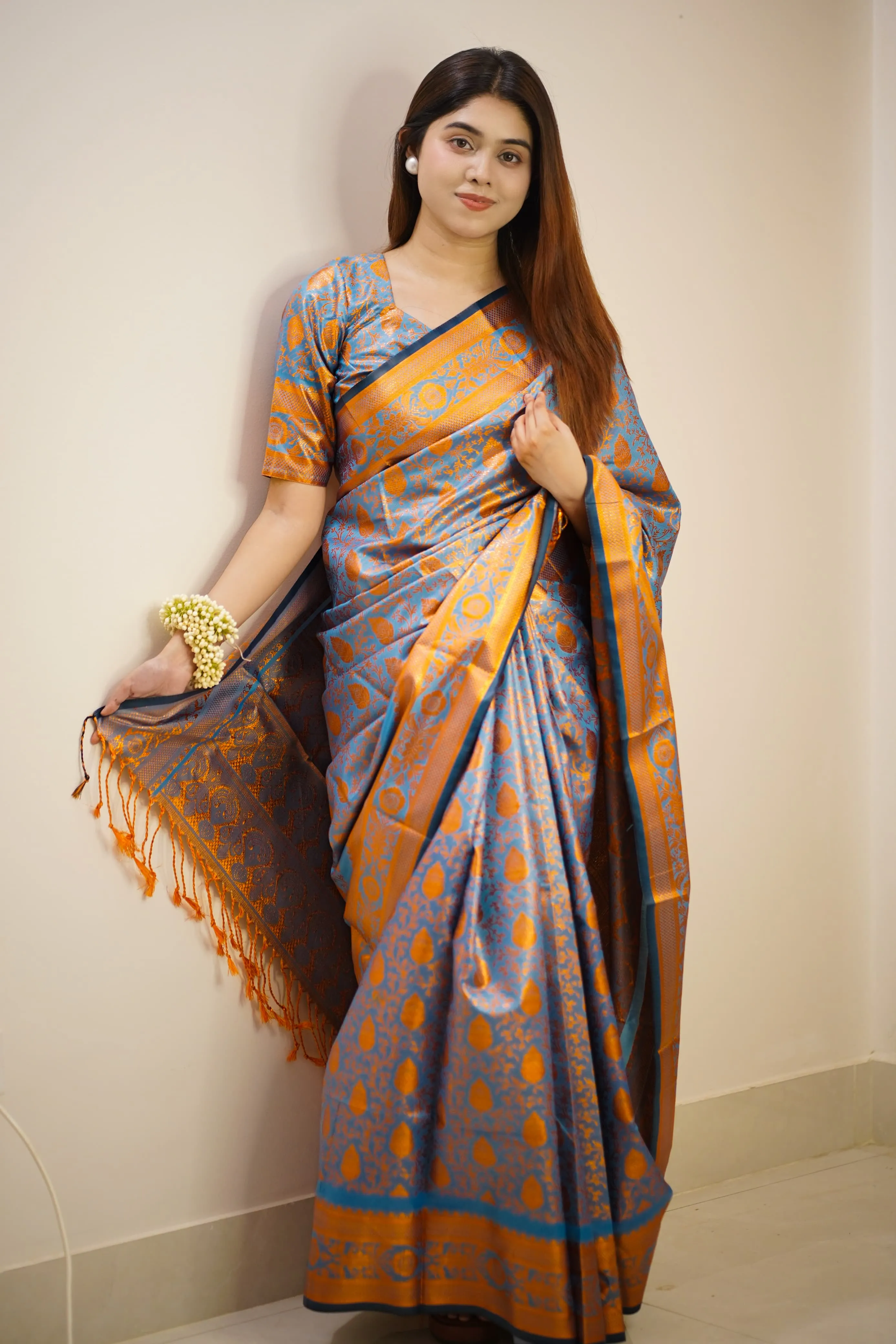Premium Kanjivaram Katan Saree with Matching Blouse Piece